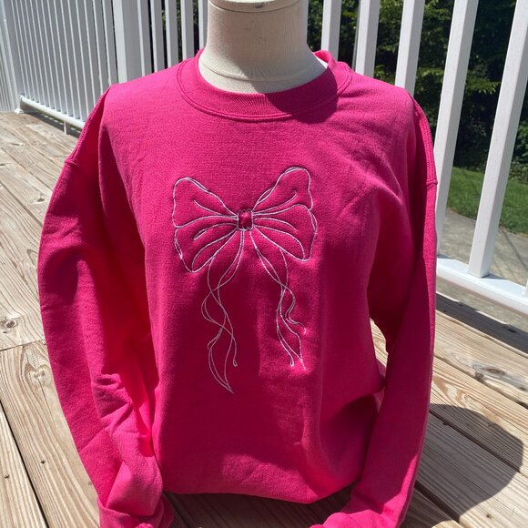 Sweaters - Embroidered Bow Sweatshirt